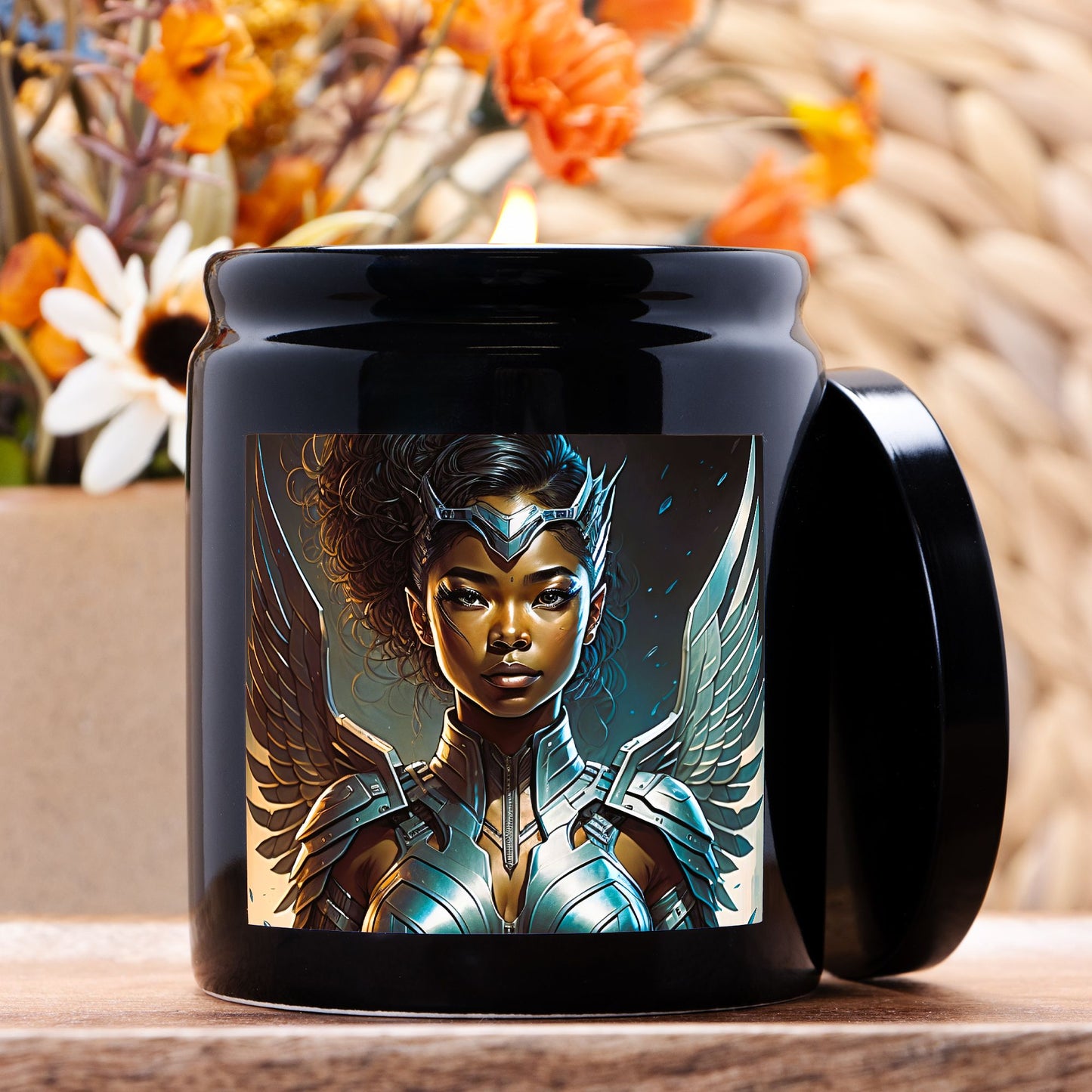 Candle Ceramic 8oz (Black)-Angel