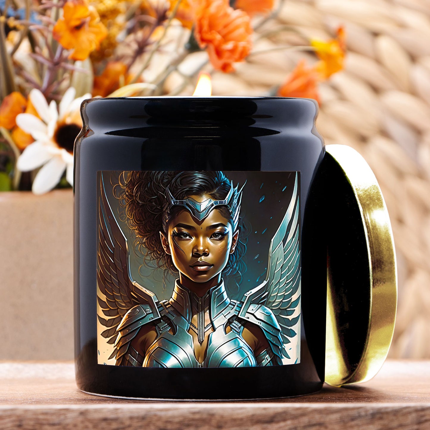 Candle Ceramic 8oz (Black)-Angel