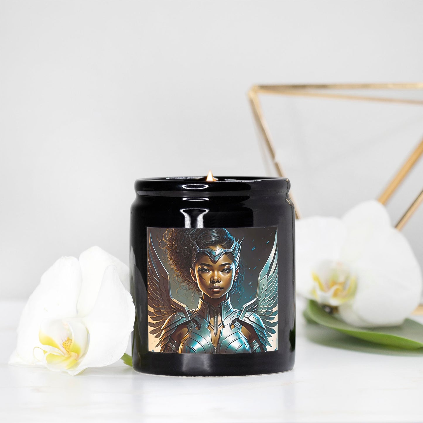 Candle Ceramic 8oz (Black)-Angel